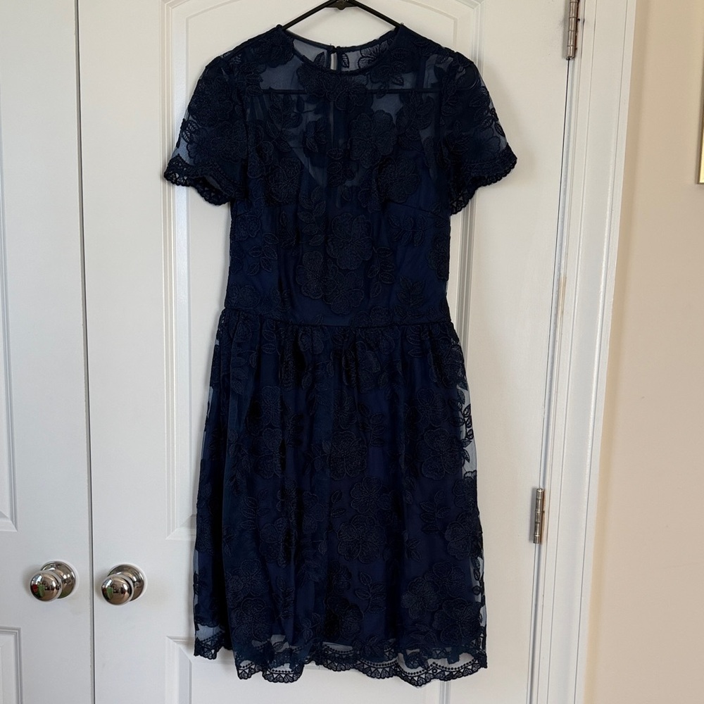 Chi Chi London Navy Floral Lace Midi Dress